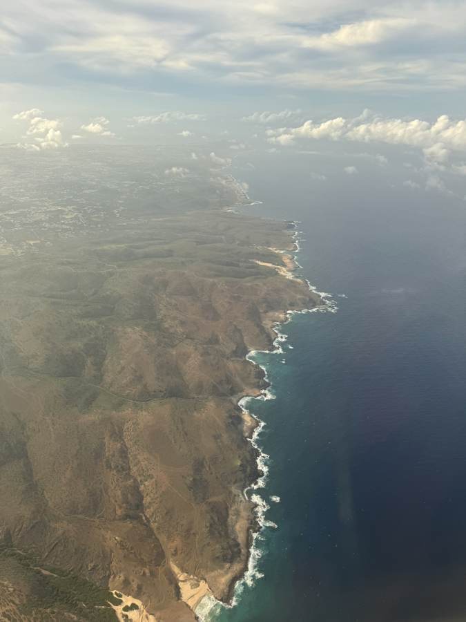 A coastline, from the window seat.